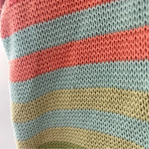 Vintage Liz Claiborne Striped Short Sleeve Sweater Henley Cropped Size Large L - Picture 5 of 6